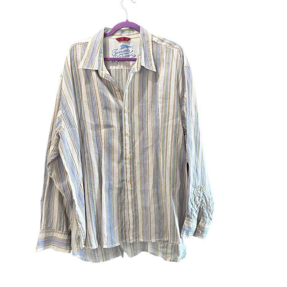Tommy Bahama Men's 100% Linen Striped Long Sleeve Button Down Shirt Size 2XL